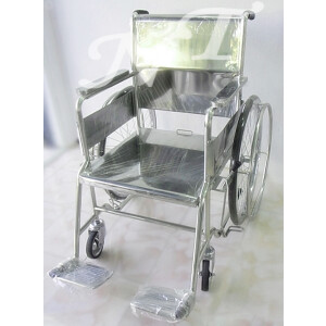 NT1286 รถเข็นนั่งผู้ป่วยสแตนเลสพับไม่ได้+ติดเสาน้ำเกลือ H