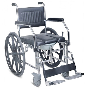 NT1431 รถเข็นนั่งถ่ายสแตนเลสพับได้ รถเข็นผู้ป่วยเปิดข้างได้ +ถังรองถ่าย